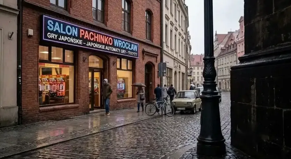 Gość przy automacie pachinko