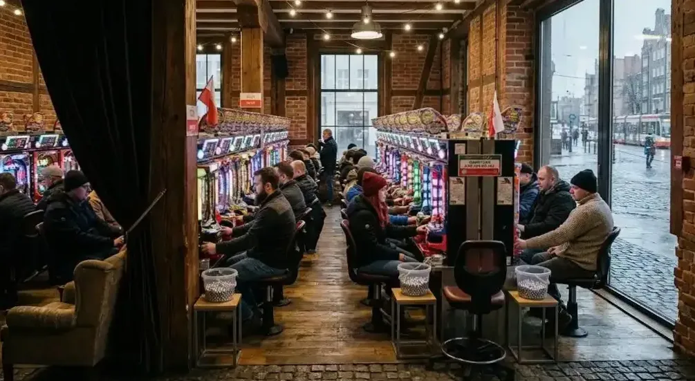 Rząd automatów pachinko na sali głównej